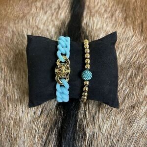 Rustic Cuff Turquoise w/ Gold Logo Madison Silicone‎ Chain And Ireland Bracelet